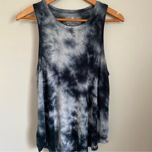 American Eagle Outfitters Black & White Tie-Dye Tank Top